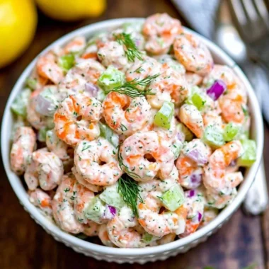 A vibrant bowl of ultimate shrimp salad with fresh vegetables and dressing