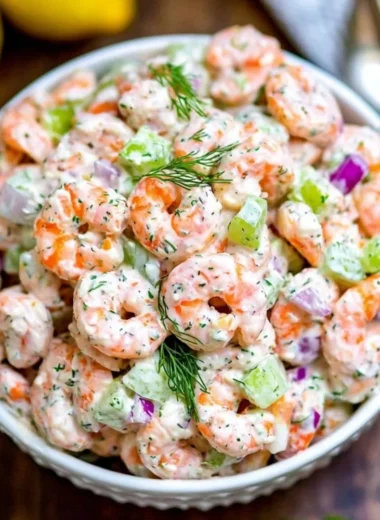 A vibrant bowl of ultimate shrimp salad with fresh vegetables and dressing