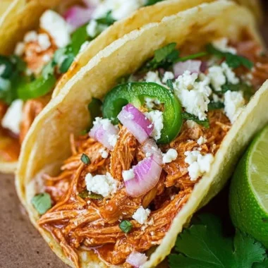 Authentic Chicken Tinga served in a taco with toppings