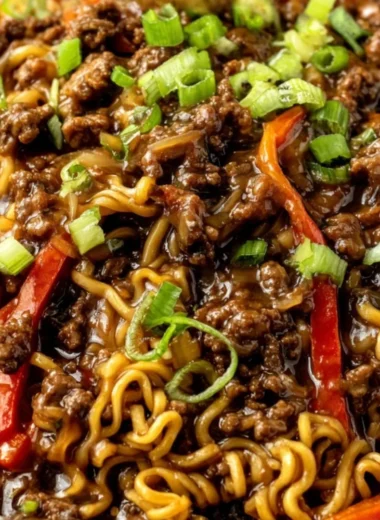 Delicious homemade beef ramen noodles stir fry with vegetables and beef