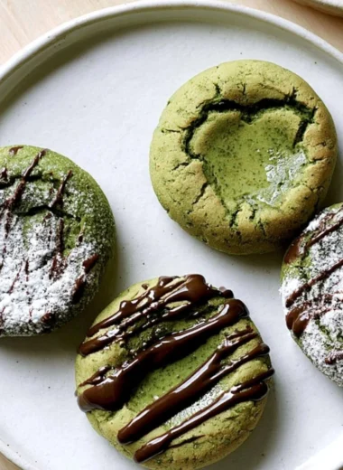 Delicious chewy matcha mochi bites on a white plate