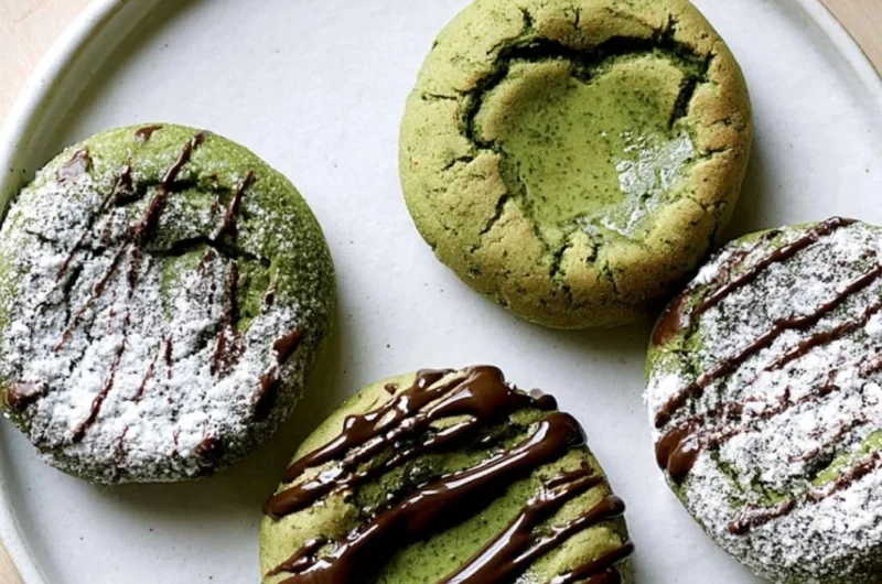 Delicious chewy matcha mochi bites on a white plate