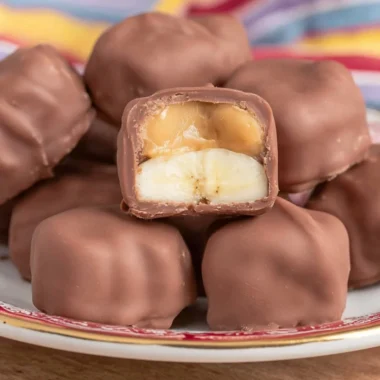 Homemade Chocolate Banana Peanut Butter Bites arranged on a plate