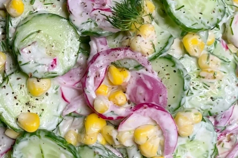 Colorful and refreshing salad with fresh vegetables and toppings