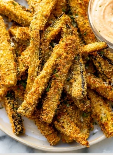 Crispy eggplant fries served with a dipping sauce