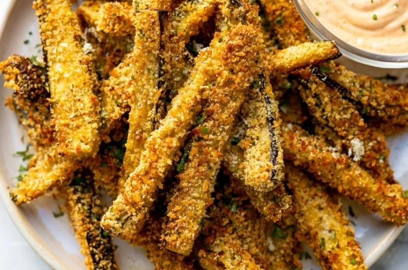 Crispy eggplant fries served with a dipping sauce