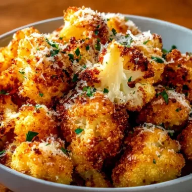 Delicious crispy roasted cauliflower topped with parmesan cheese