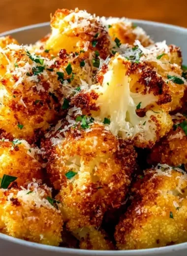 Delicious crispy roasted cauliflower topped with parmesan cheese