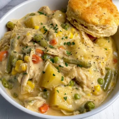 Delicious Crock Pot Chicken Pot Pie filled with chicken and vegetables