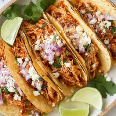 Crockpot chicken tacos with shredded chicken on a plate