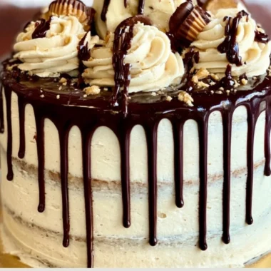 Delicious Elvis Cake with banana, peanut butter frosting, and chocolate ganache