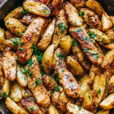 Garlic Butter Chicken served with roasted potatoes, a delicious dinner dish