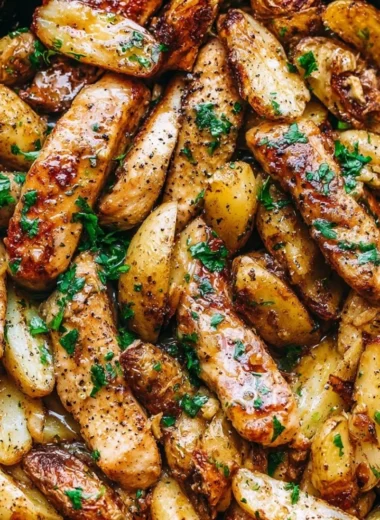 Garlic Butter Chicken served with roasted potatoes, a delicious dinner dish