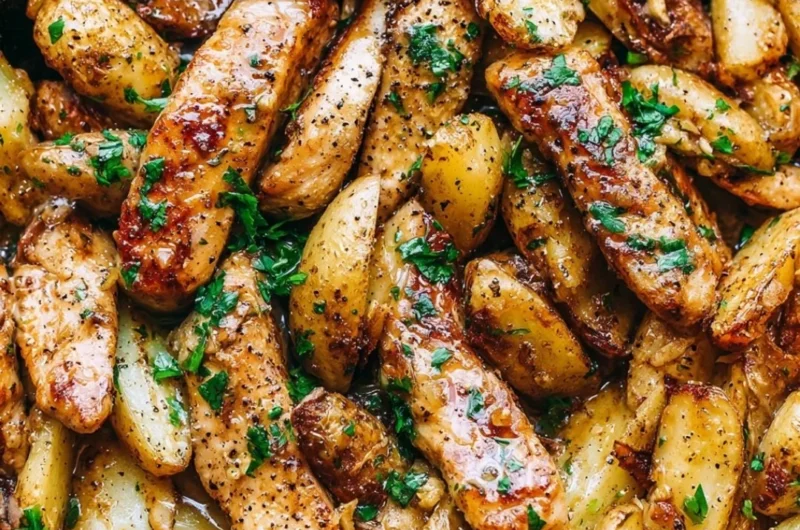 Garlic Butter Chicken served with roasted potatoes, a delicious dinner dish