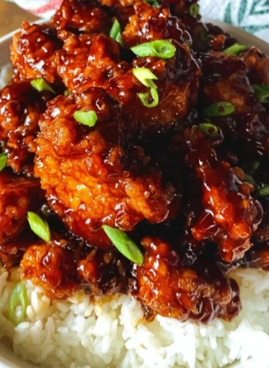 Delicious General Tso's Chicken served with rice and vegetables