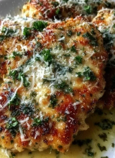 Lemon Chicken Romano garnished with herbs and lemon slices on a plate.