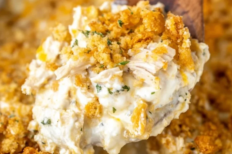 Delicious Million Dollar Chicken Casserole served in a baking dish