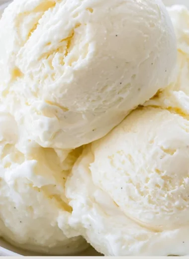 Delicious homemade no-churn ice cream in a bowl with toppings