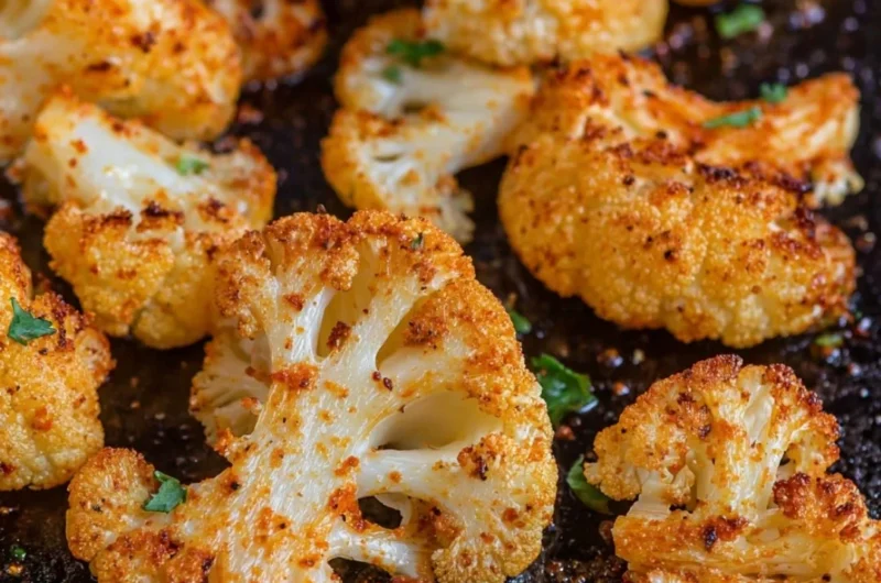 Delicious oven-roasted cauliflower garnished with herbs and spices