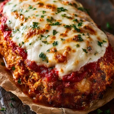 Delicious Parmesan Chicken Meatloaf served with herbs and cheese.