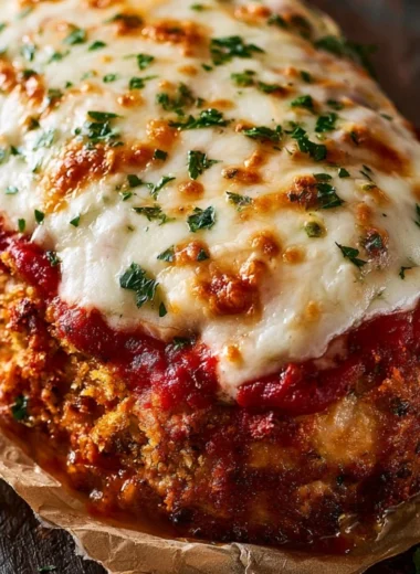 Delicious Parmesan Chicken Meatloaf served with herbs and cheese.