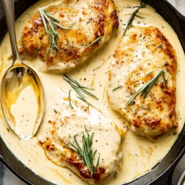 Rosemary Dijon Chicken served on a plate with herbs and sauce