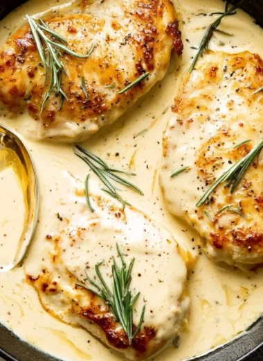 Rosemary Dijon Chicken served on a plate with herbs and sauce