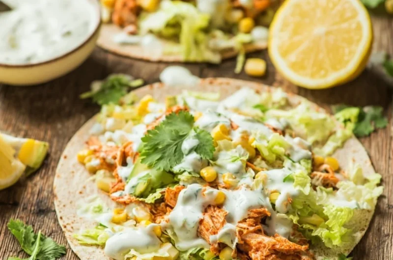 Skinny Buffalo Chicken Tacos served with fresh toppings