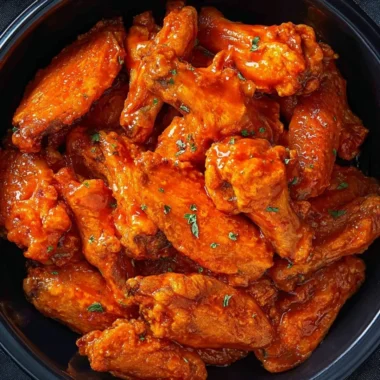 Slow cooker buffalo wings ready to serve with dipping sauce