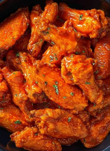 Slow cooker buffalo wings ready to serve with dipping sauce