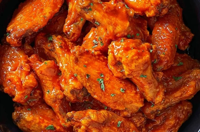 Slow cooker buffalo wings ready to serve with dipping sauce