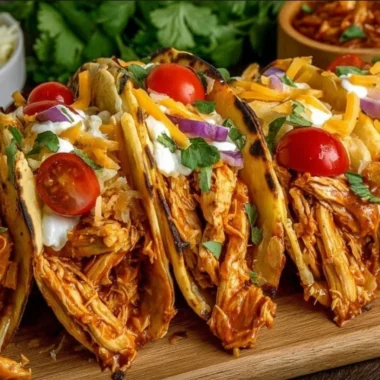 Delicious slow cooker shredded chicken tacos with toppings