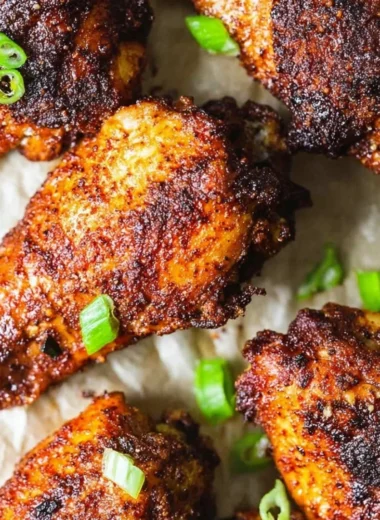 Deliciously smoked chicken wings garnished with herbs and spices