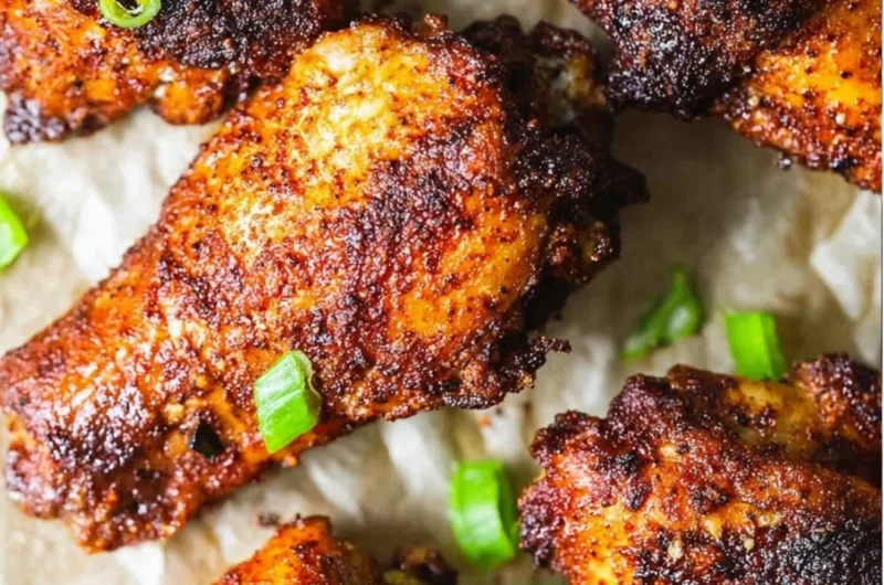 Deliciously smoked chicken wings garnished with herbs and spices
