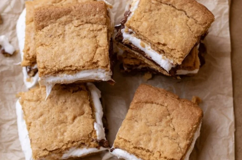 Delicious S'mores cookie bars with chocolate, graham crackers, and marshmallows