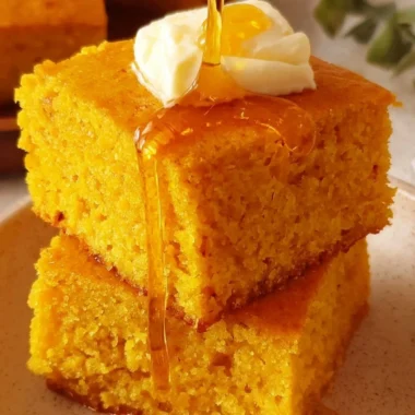 Delicious slice of sweet potato cornbread with a golden crust