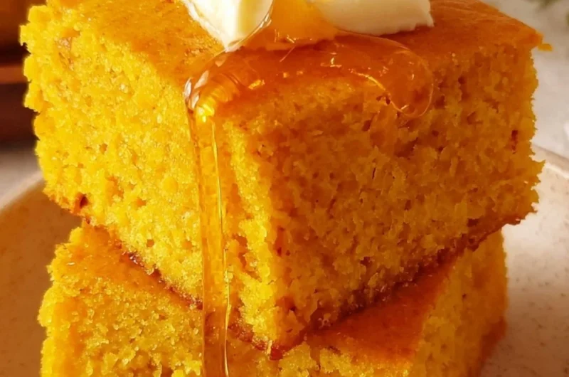 Delicious slice of sweet potato cornbread with a golden crust