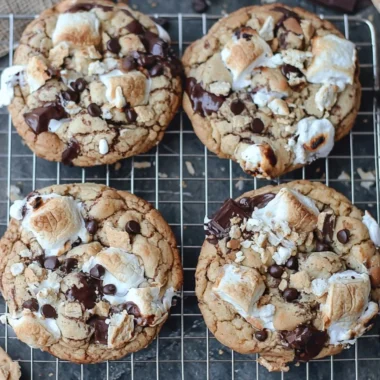 Delicious homemade s'mores cookies with gooey marshmallows and chocolate