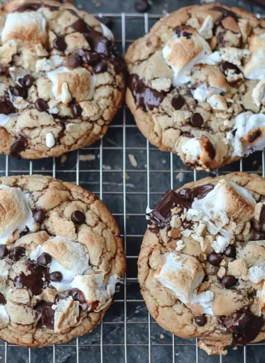 Delicious homemade s'mores cookies with gooey marshmallows and chocolate