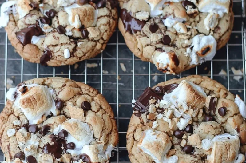 Delicious homemade s'mores cookies with gooey marshmallows and chocolate