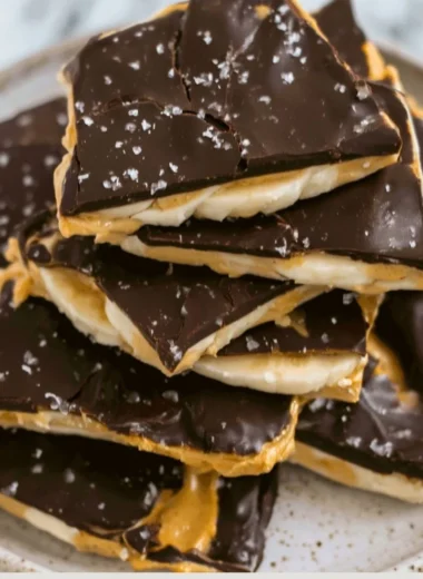 Delicious homemade banana bark snack with toppings on a plate