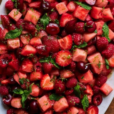 Refreshing watermelon fruit salad with mixed fruits in a bowl