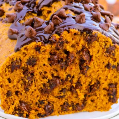 Delicious chocolate chip pumpkin bread fresh out of the oven.