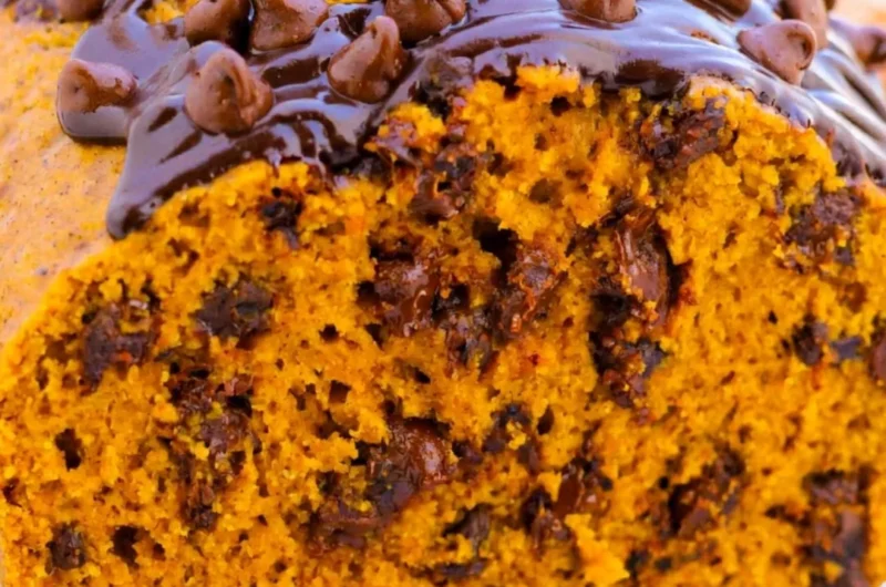 Delicious chocolate chip pumpkin bread fresh out of the oven.