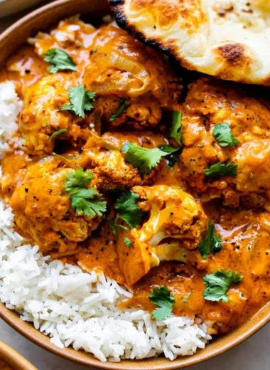 Delicious butter cauliflower dish garnished with herbs and spices
