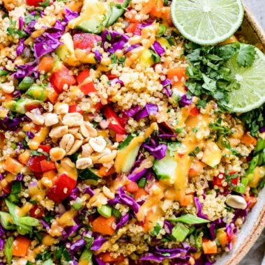 Delicious and vibrant Crunchy Thai Quinoa Salad with fresh vegetables and herbs