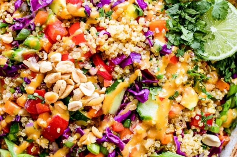 Delicious and vibrant Crunchy Thai Quinoa Salad with fresh vegetables and herbs