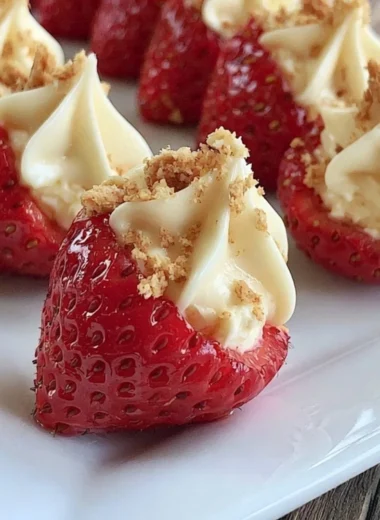 Deviled strawberries filled with cheesecake for a delicious dessert