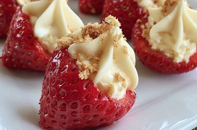 Deviled strawberries filled with cheesecake for a delicious dessert