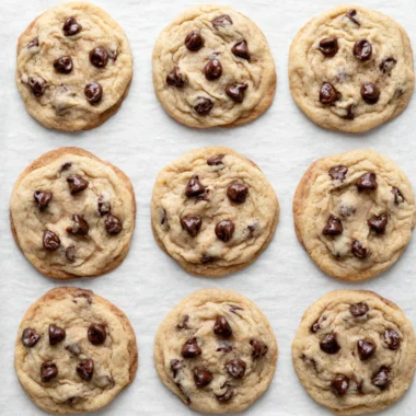 Baking a batch of easy chocolate chip cookies on a cooling rack.